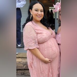 PinkBlush Light Pink Lace Mesh Overlay Plus Maternity Maxi Dress XXL